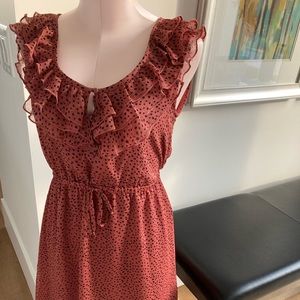Mexx Chiffon Polka Dot Dress with Front Buttons and Frills